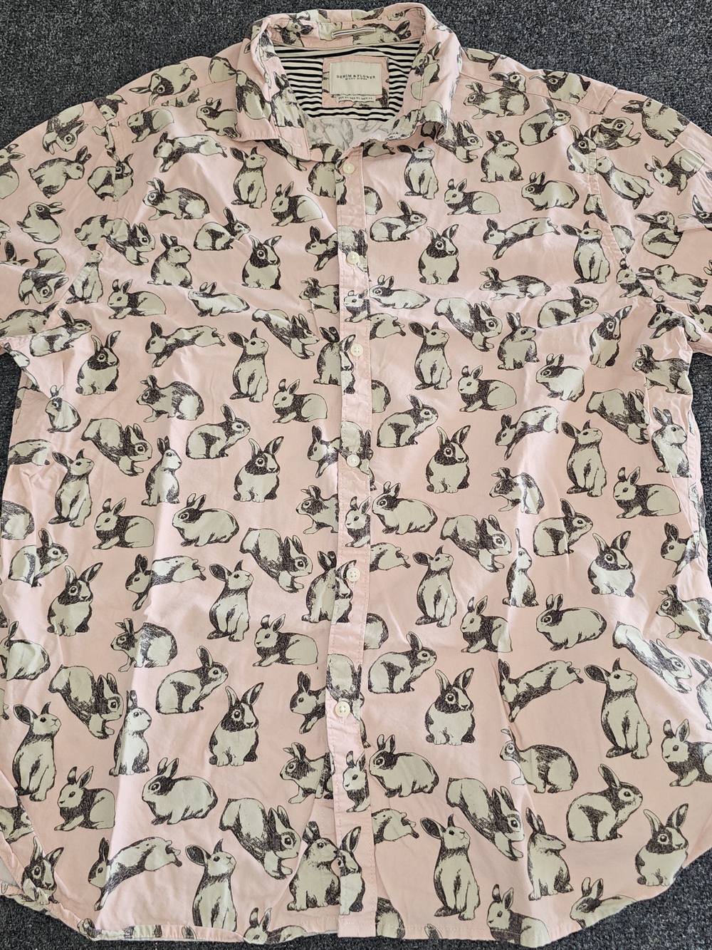 Denim & Flower Pink Bunny Print Mens Button Up Shirt 0501 XL